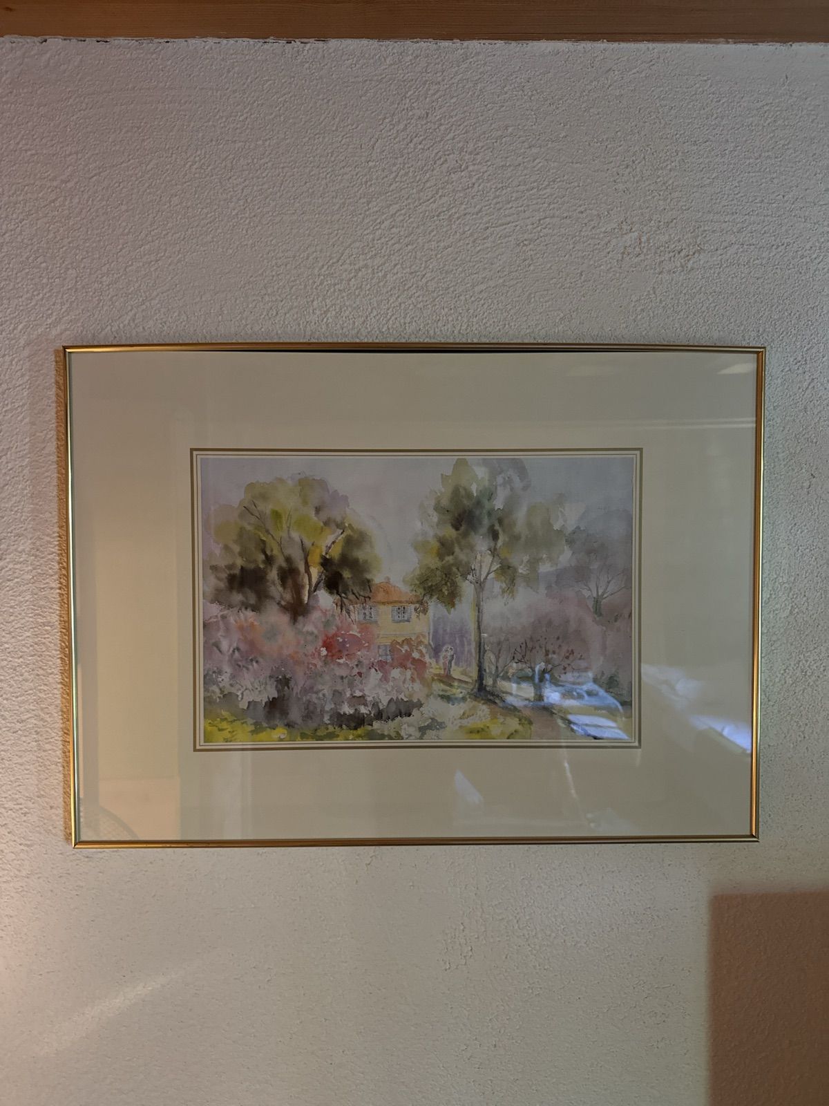 Aquarel dorpsgezicht ingelijst