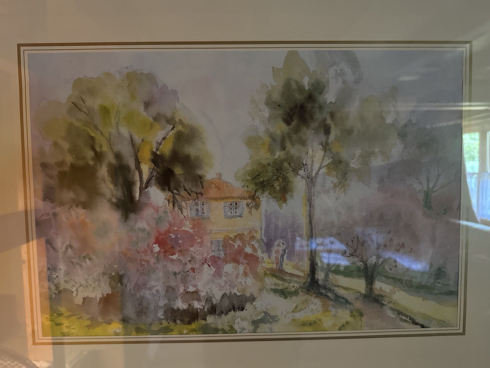 Aquarel dorpsgezicht ingelijst (foto 2)